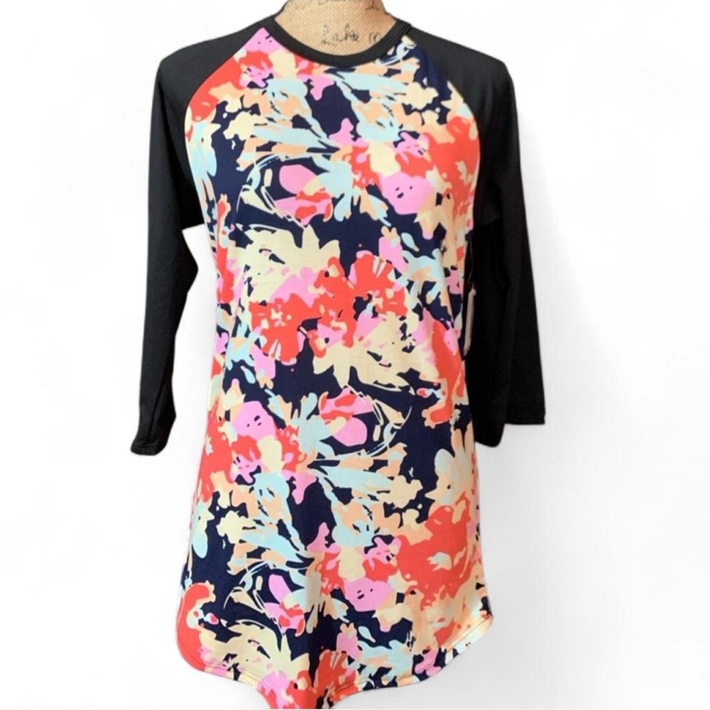 LuLaRoe Randy Floral Raglan Baseball Tee Small Pink Black NWT